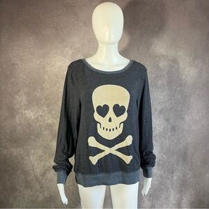 Wildfox Womens Gray Skull Heart Eyes Graphic Jumper Sweatshirt Size Small Soft